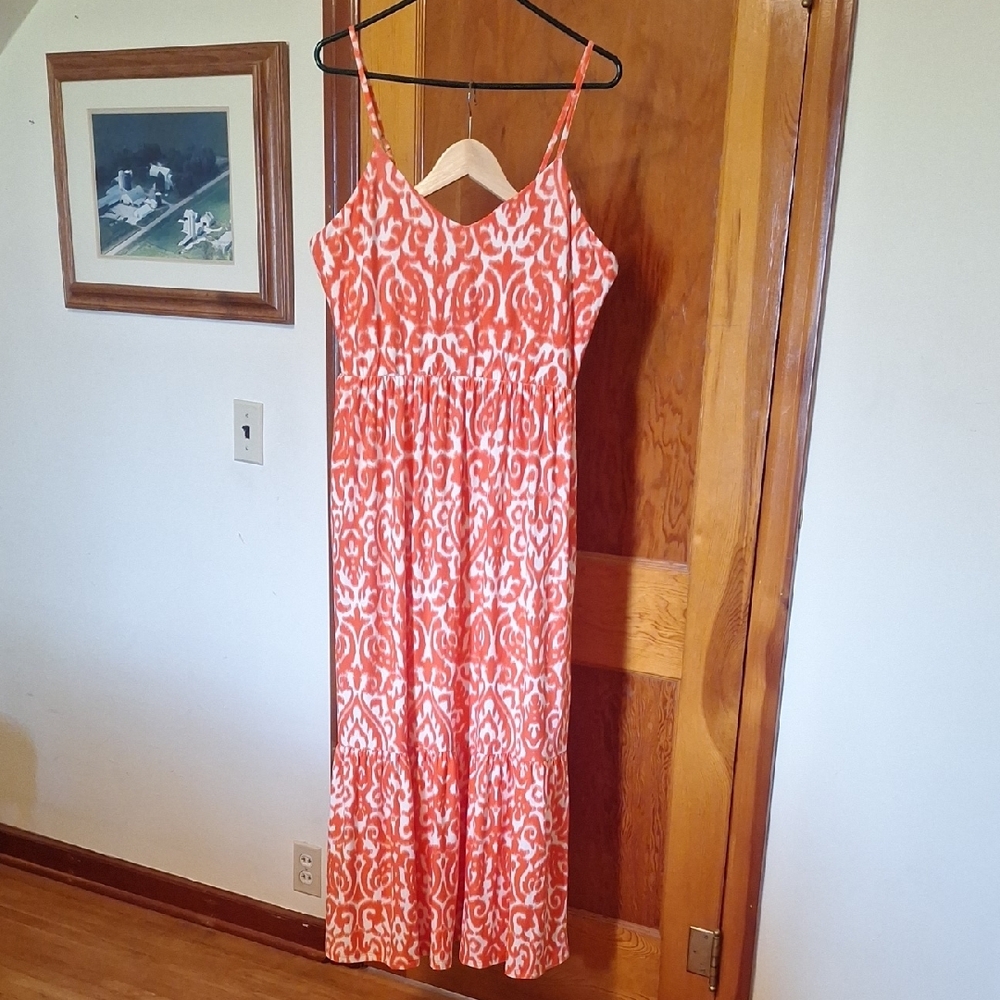 Orange and White Sleeveless Spaghetti Strap Sundress